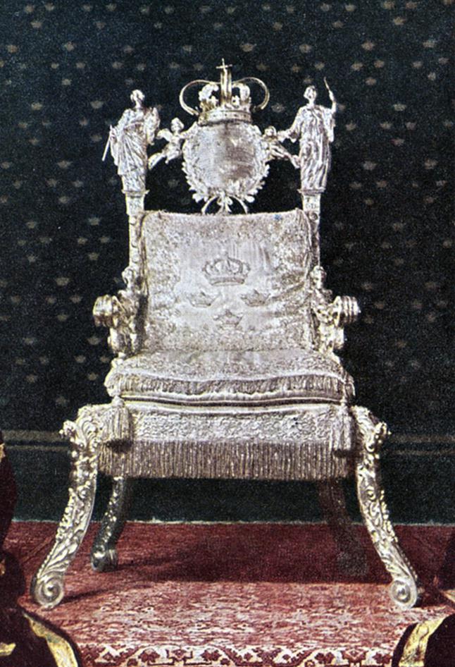 The Silver Throne. Christina sat upon this throne which was a gift in 1650. It is still the throne used by Swedish monarchs today (as of 2015).